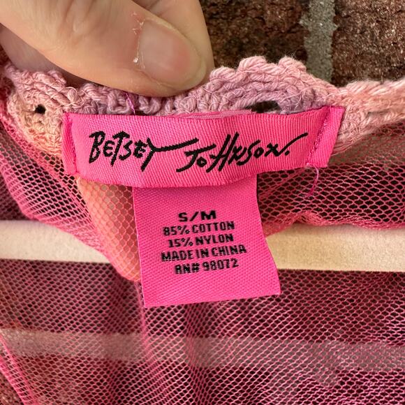 S/M Betsey Johnson Pink Mesh Peacock Vest Y2K Sheer Embroidered Festival Kawaii - Picture 3 of 6